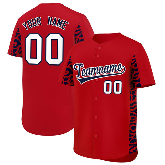 Custom Red Navy Personalized Leopard Graffiti Pattern Side Design Authentic Baseball Jersey