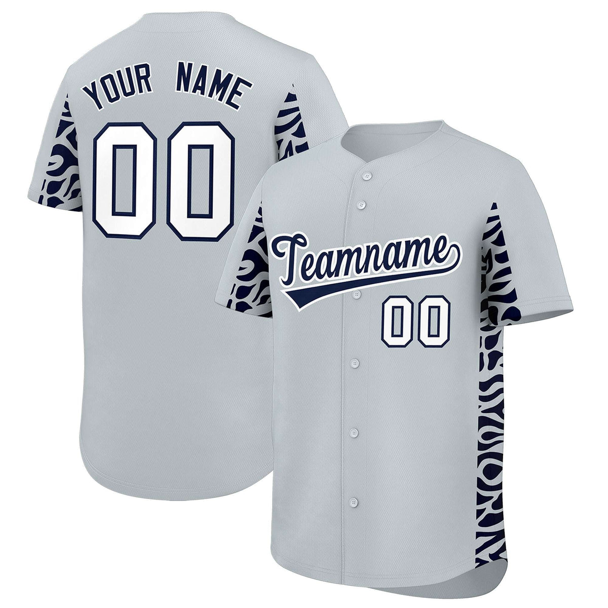Custom Silver Navy Personalized Leopard Graffiti Pattern Side Design Authentic Baseball Jersey