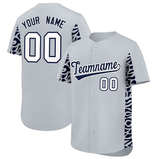Custom Silver Navy Personalized Leopard Graffiti Pattern Side Design Authentic Baseball Jersey