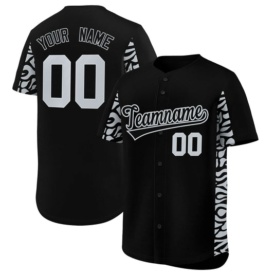 Custom Black Silver Personalized Leopard Graffiti Pattern Side Design Authentic Baseball Jersey