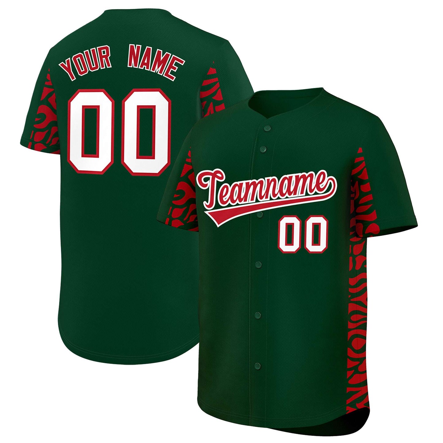 Custom Green Red Personalized Leopard Graffiti Pattern Side Design Authentic Baseball Jersey