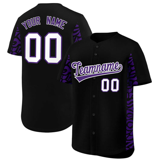 Custom Black Purple Personalized Leopard Graffiti Pattern Side Design Authentic Baseball Jersey