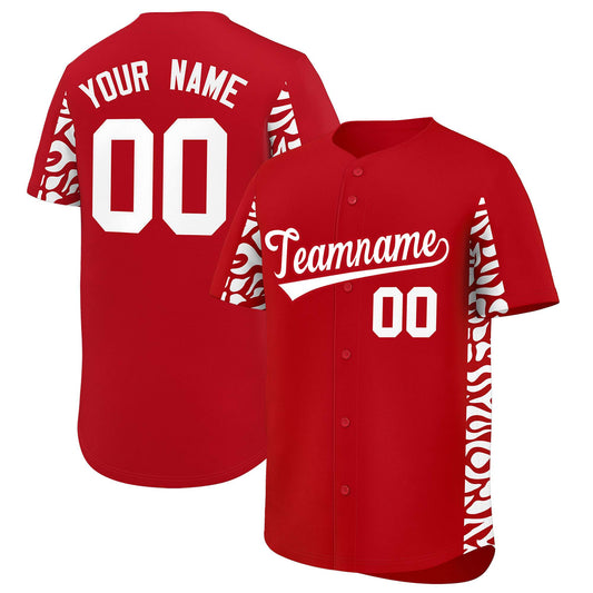 Custom Red White Personalized Leopard Graffiti Pattern Side Design Authentic Baseball Jersey