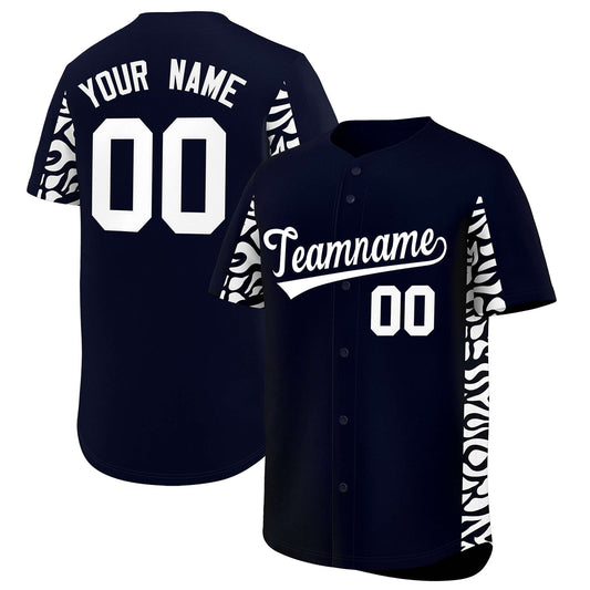 Custom Navy White Personalized Leopard Graffiti Pattern Side Design Authentic Baseball Jersey