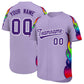 Custom Light Purple Graffiti Pattern Personalized Multicolored Flames Print Authentic Baseball Jersey