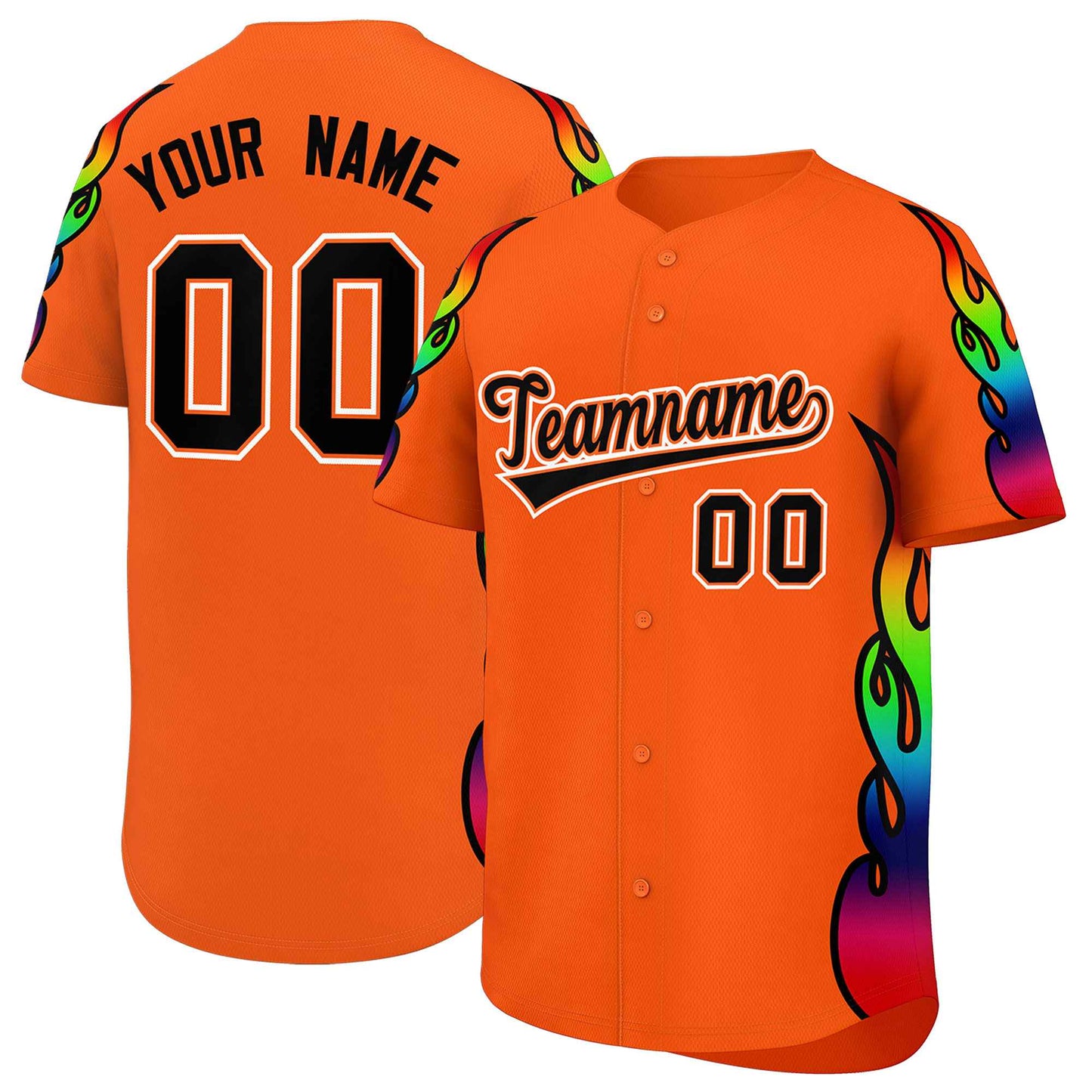 Custom Orange Graffiti Pattern Personalized Multicolored Flames Print Authentic Baseball Jersey