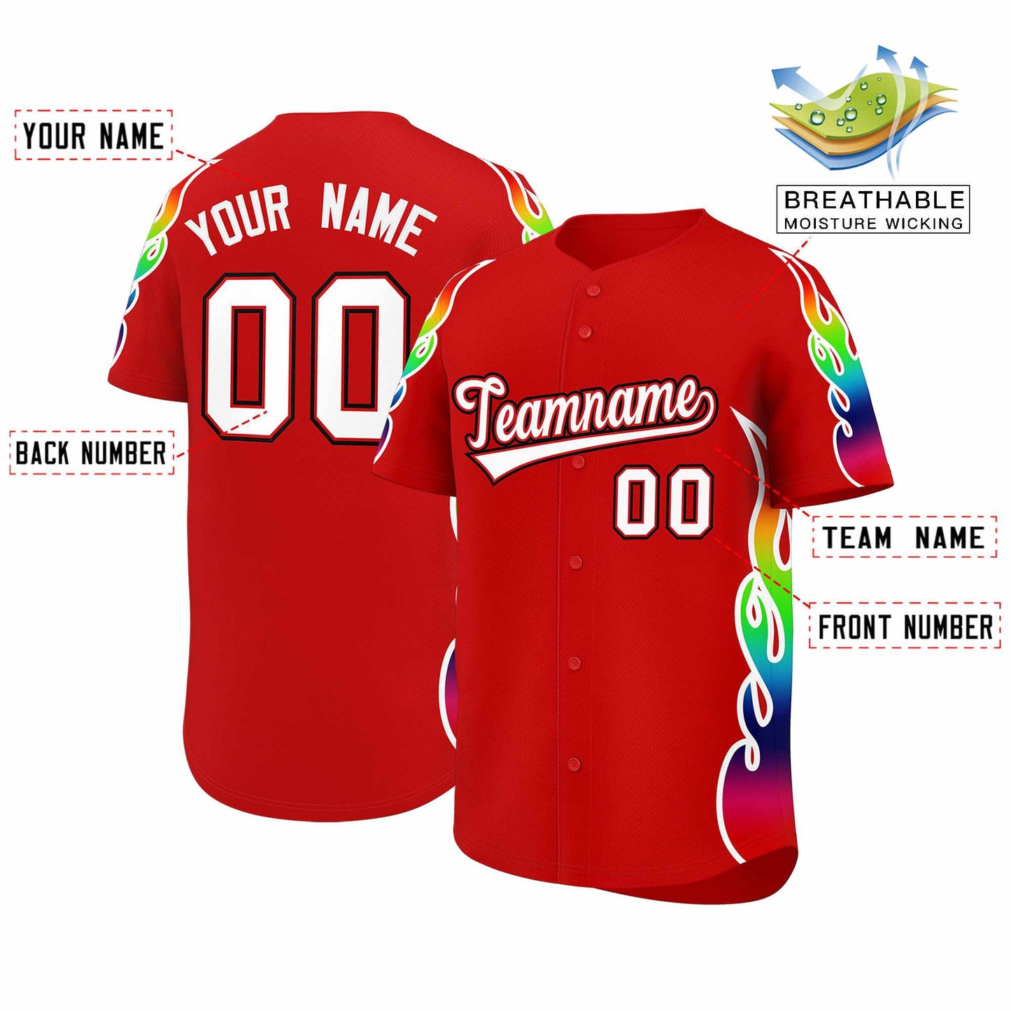 Custom Red Graffiti Pattern Personalized Multicolored Flames Print Authentic Baseball Jersey Limited