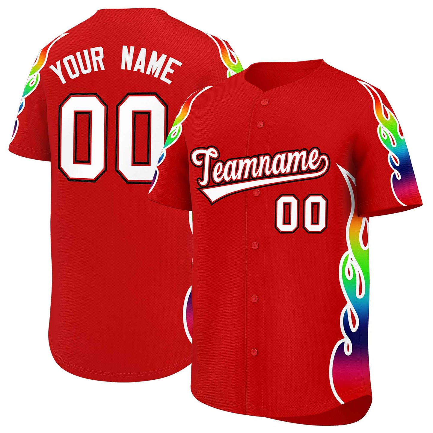 Custom Red Graffiti Pattern Personalized Multicolored Flames Print Authentic Baseball Jersey