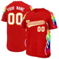 Custom Red Graffiti Pattern Personalized Multicolored Flames Print Authentic Baseball Jersey
