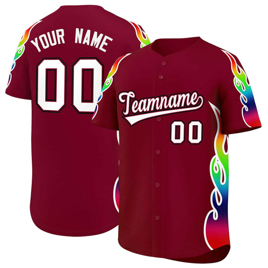 Custom Crimson Graffiti Pattern Personalized Multicolored Flames Print Authentic Baseball Jersey