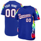 Custom Royal Graffiti Pattern Personalized Multicolored Flames Print Authentic Baseball Jersey