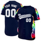 Custom Navy Graffiti Pattern Personalized Multicolored Flames Print Authentic Baseball Jersey