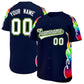 Custom Navy Graffiti Pattern Personalized Multicolored Flames Print Authentic Baseball Jersey