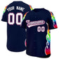 Custom Navy Graffiti Pattern Personalized Multicolored Flames Print Authentic Baseball Jersey