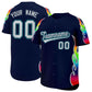 Custom Navy Graffiti Pattern Personalized Multicolored Flames Print Authentic Baseball Jersey