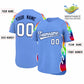 Custom Light Blue Graffiti Pattern Personalized Multicolored Flames Print Authentic Baseball Jersey Limited