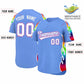 Custom Light Blue Graffiti Pattern Personalized Multicolored Flames Print Authentic Baseball Jersey Limited