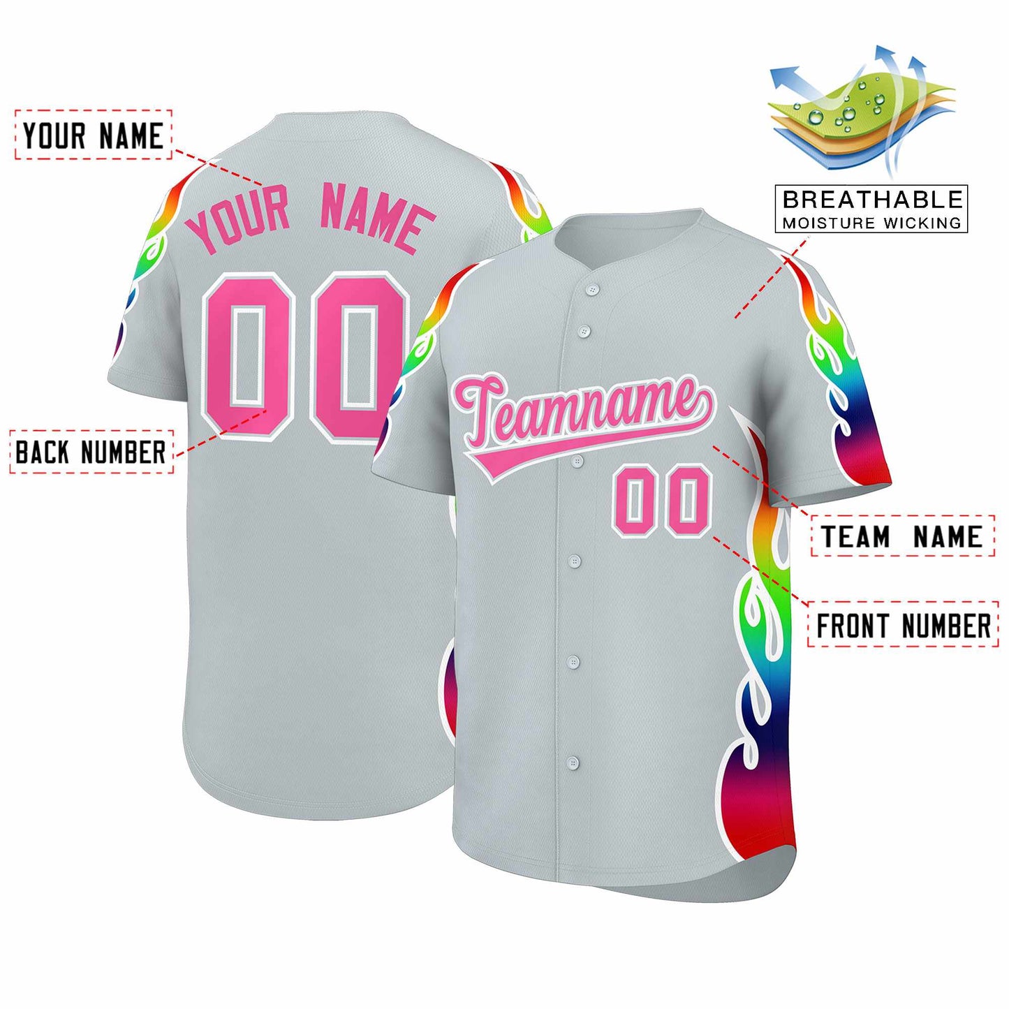 Custom Silver Graffiti Pattern Personalized Multicolored Flames Print Authentic Baseball Jersey Limited
