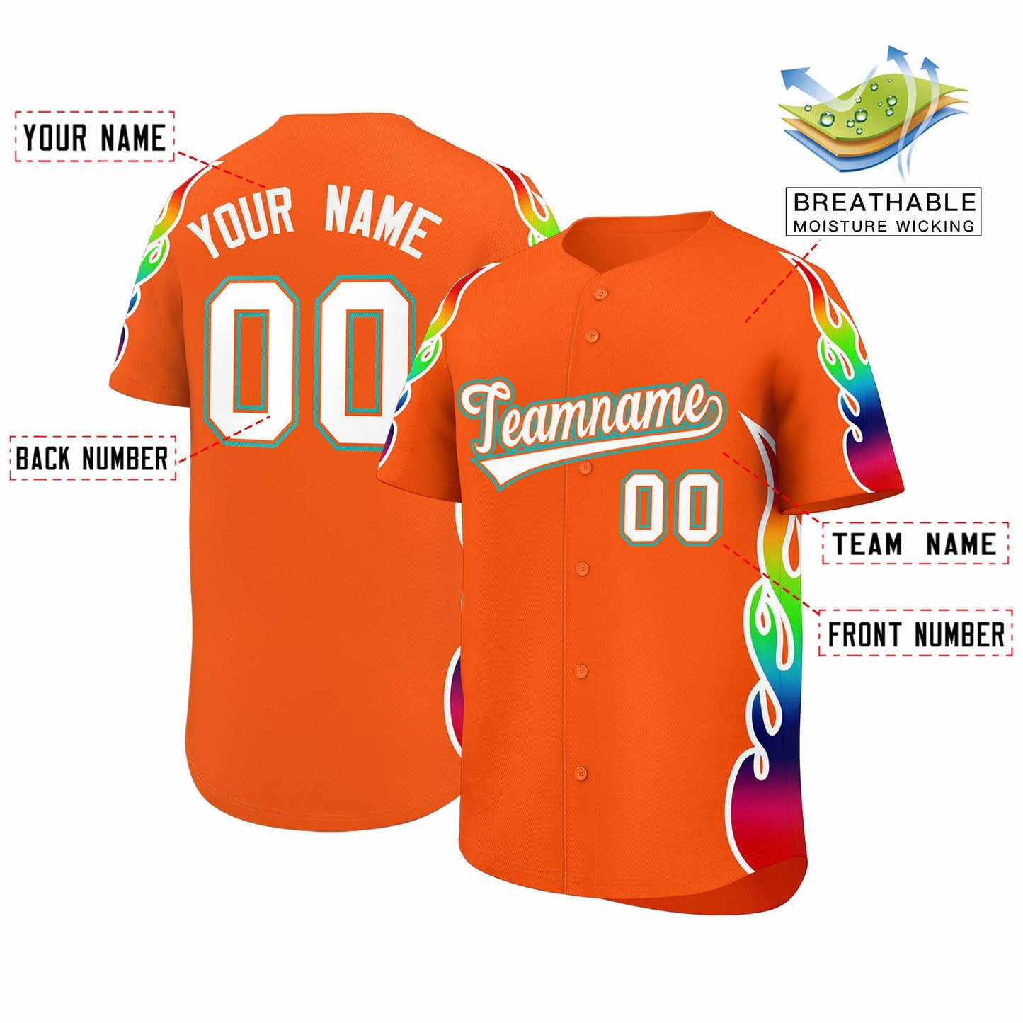 Custom Orange Graffiti Pattern Personalized Multicolored Flames Print Authentic Baseball Jersey Limited