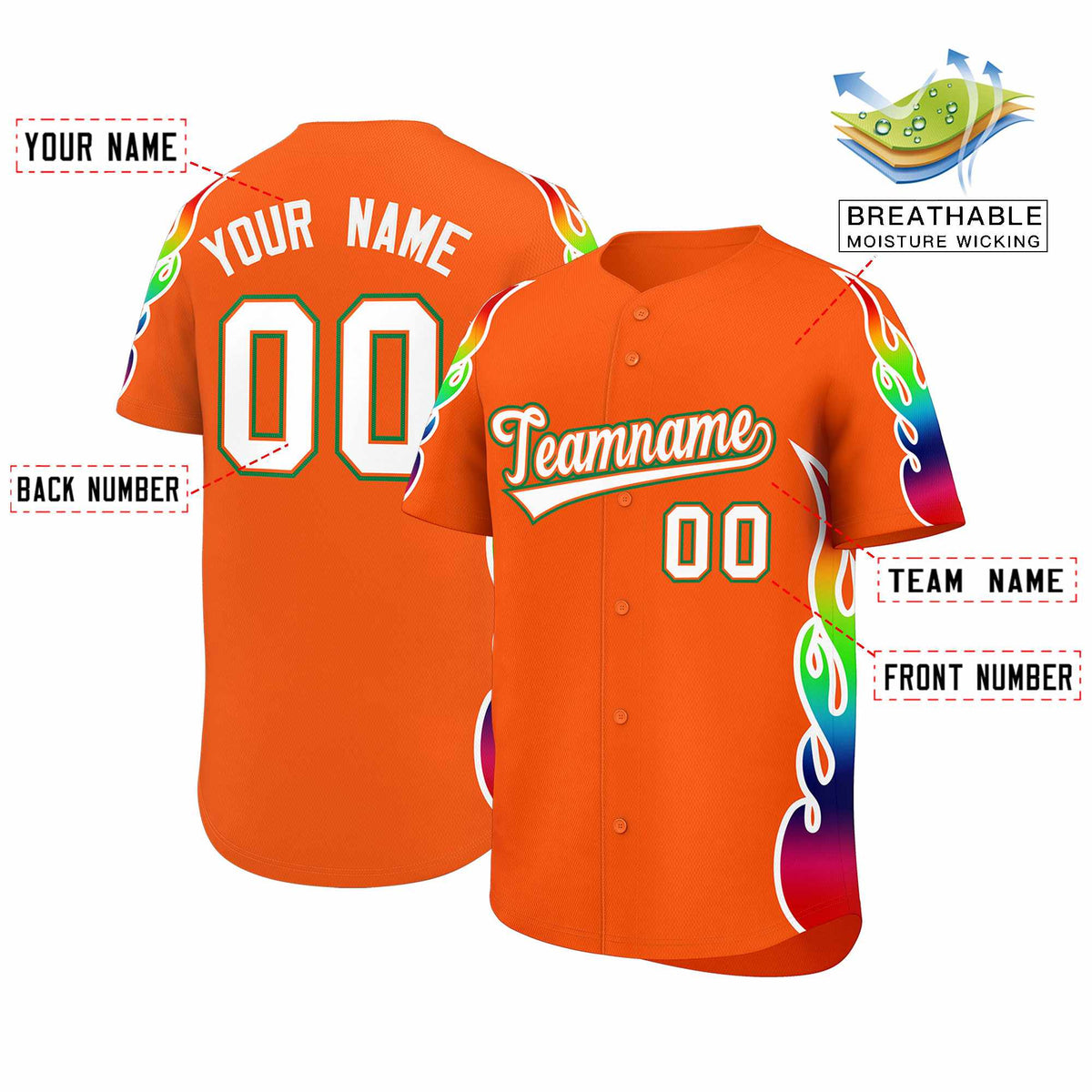 Custom Orange Graffiti Pattern Personalized Multicolored Flames Print Authentic Baseball Jersey Limited