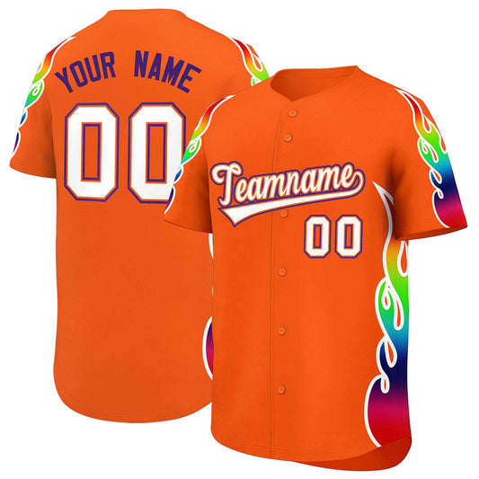 Custom Orange Graffiti Pattern Personalized Multicolored Flames Print Authentic Baseball Jersey