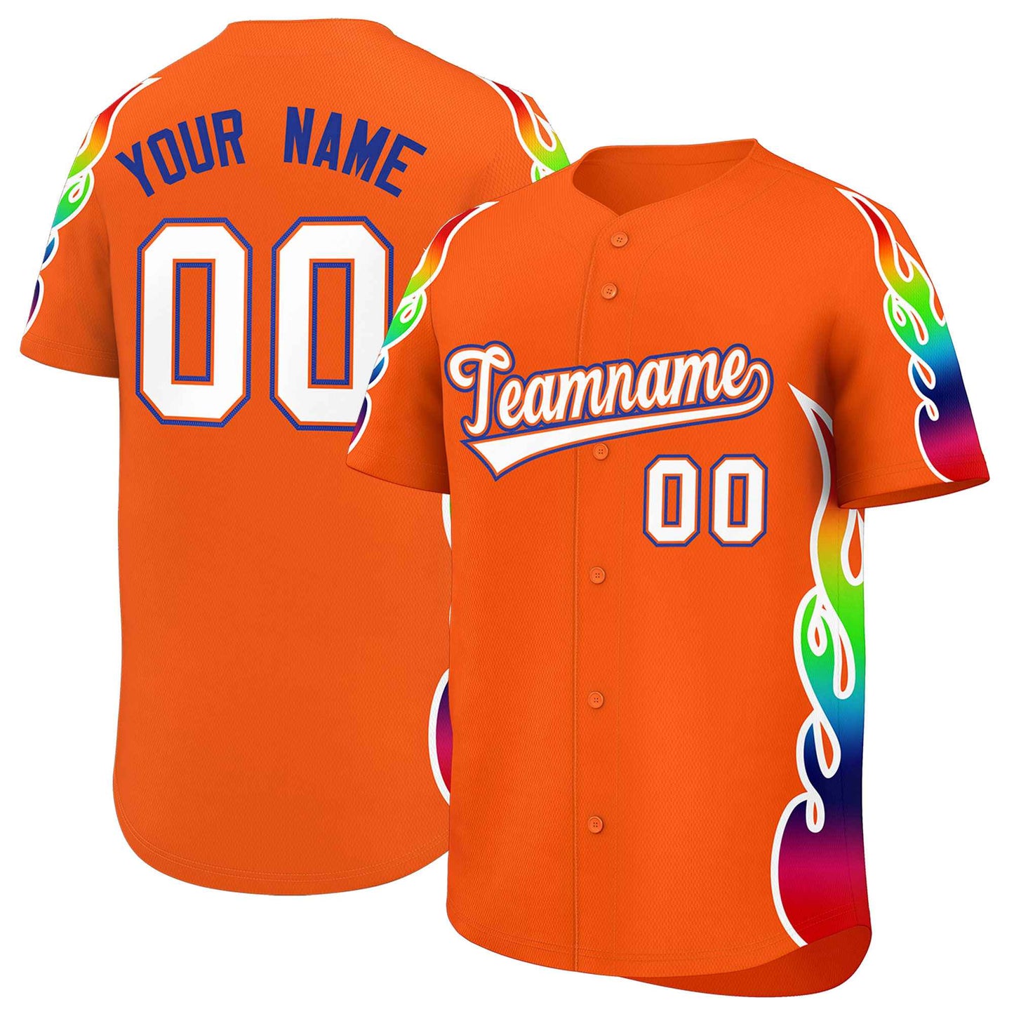 Custom Orange Graffiti Pattern Personalized Multicolored Flames Print Authentic Baseball Jersey