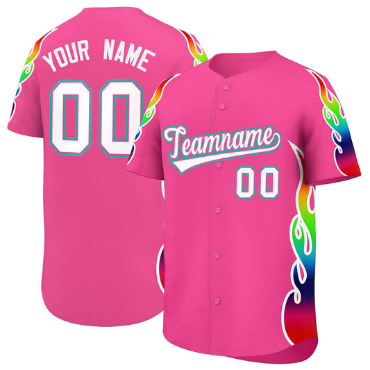Custom Pink Graffiti Pattern Personalized Multicolored Flames Print Authentic Baseball Jersey