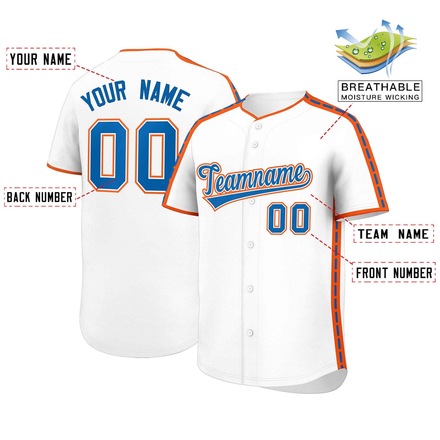 Custom White Orange Color Block Personalized Side Dotted Line Authentic Baseball Jersey Limited