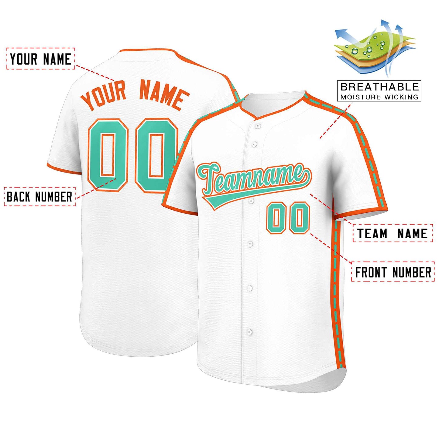 Custom White Orange Color Block Personalized Side Dotted Line Authentic Baseball Jersey Limited