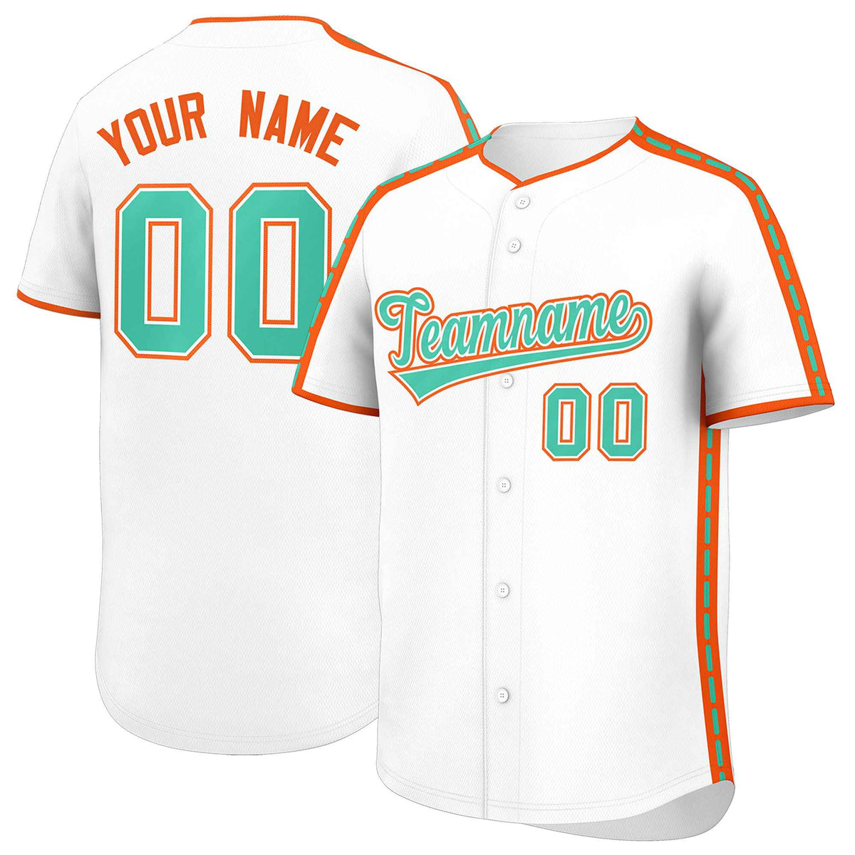 Custom White Orange Color Block Personalized Side Dotted Line Authentic Baseball Jersey