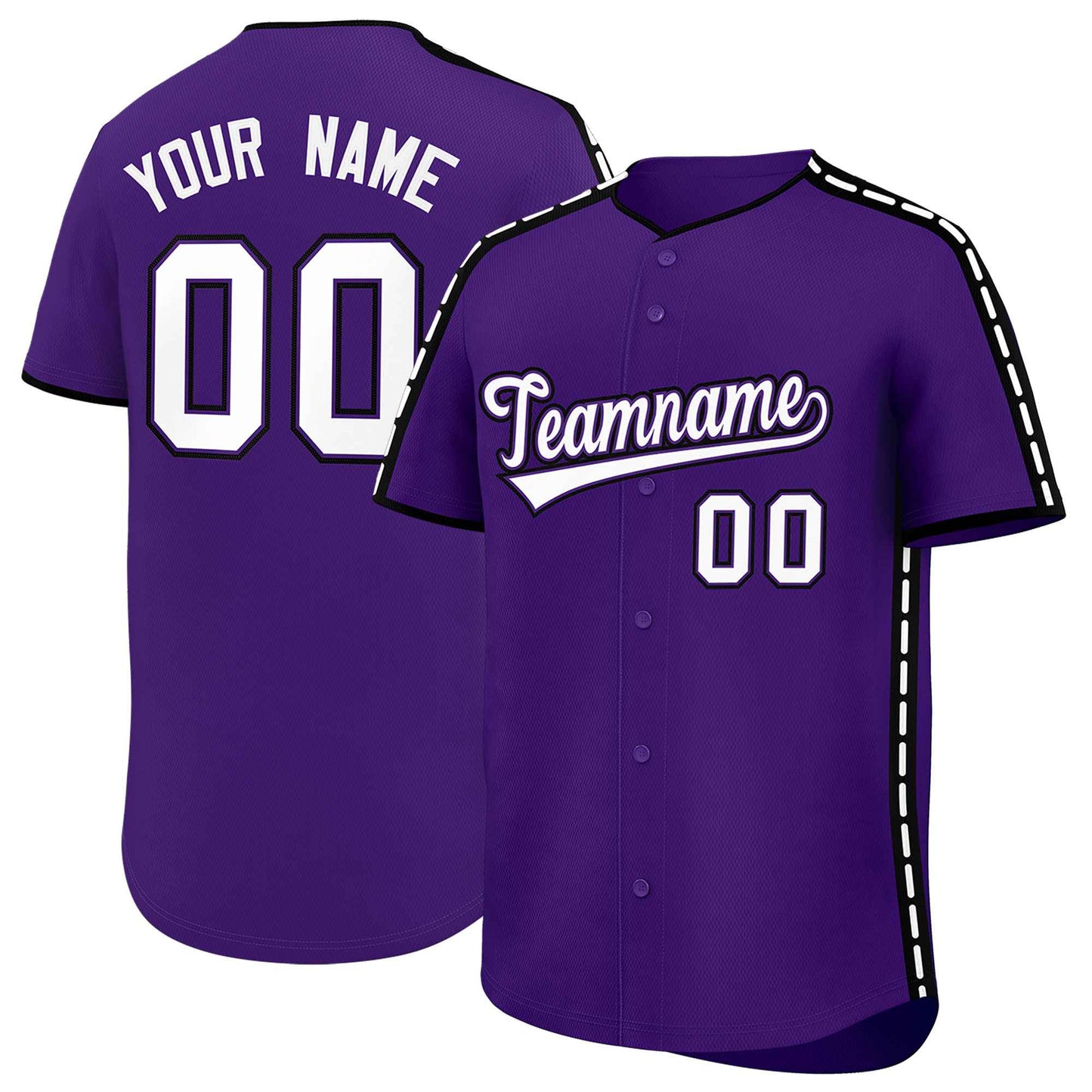Custom Purple Black Color Block Personalized Side Dotted Line Authentic Baseball Jersey