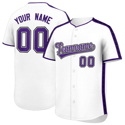 Custom White Purple Color Block Personalized Side Dotted Line Authentic Baseball Jersey