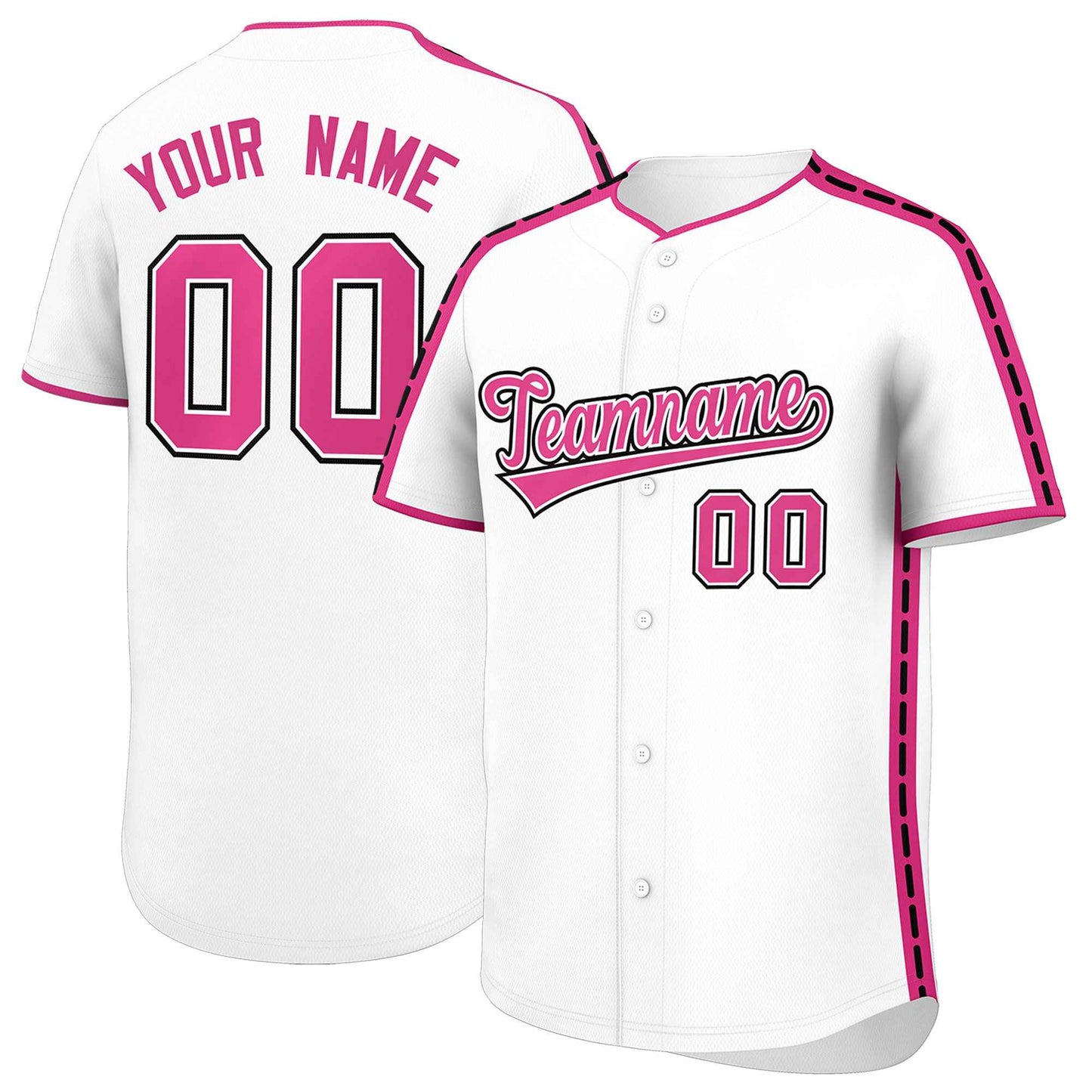 Custom White Pink Color Block Personalized Side Dotted Line Authentic Baseball Jersey