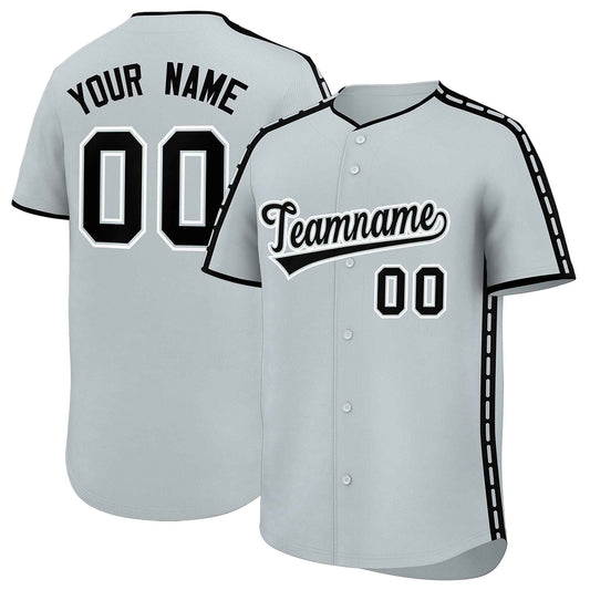 Custom Silver Black Color Block Personalized Side Dotted Line Authentic Baseball Jersey