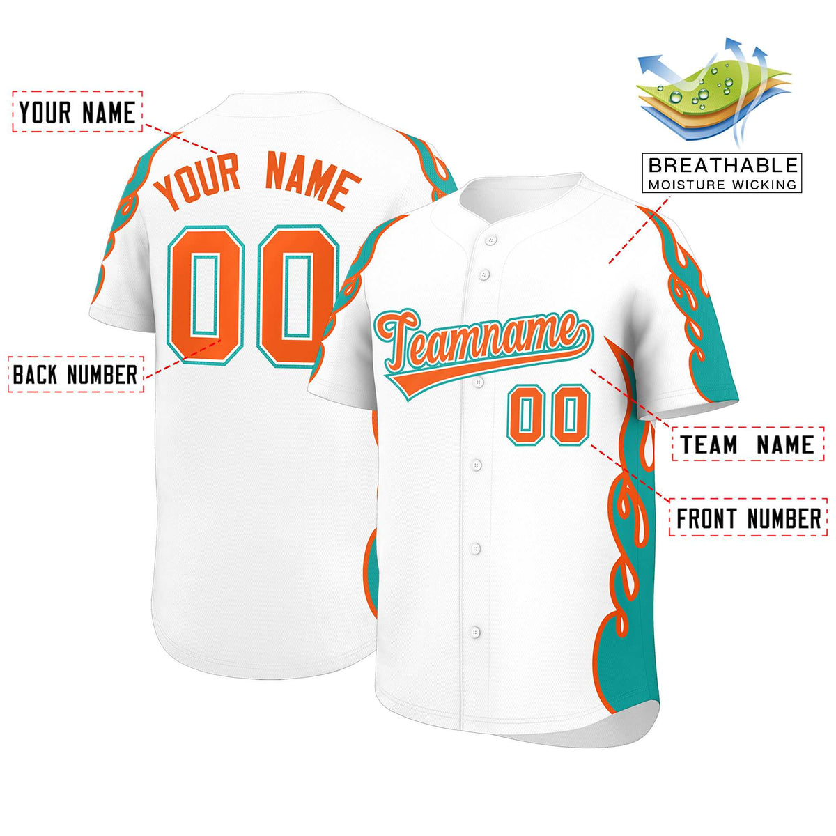 Custom White Aqua Side Flame Outline Pattern Sports Uniform Basetball Jersey Limited