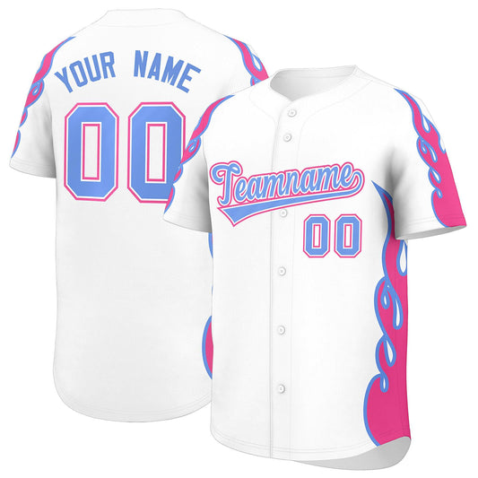 Custom White Pink Side Flame Outline Pattern Sports Uniform Basetball Jersey