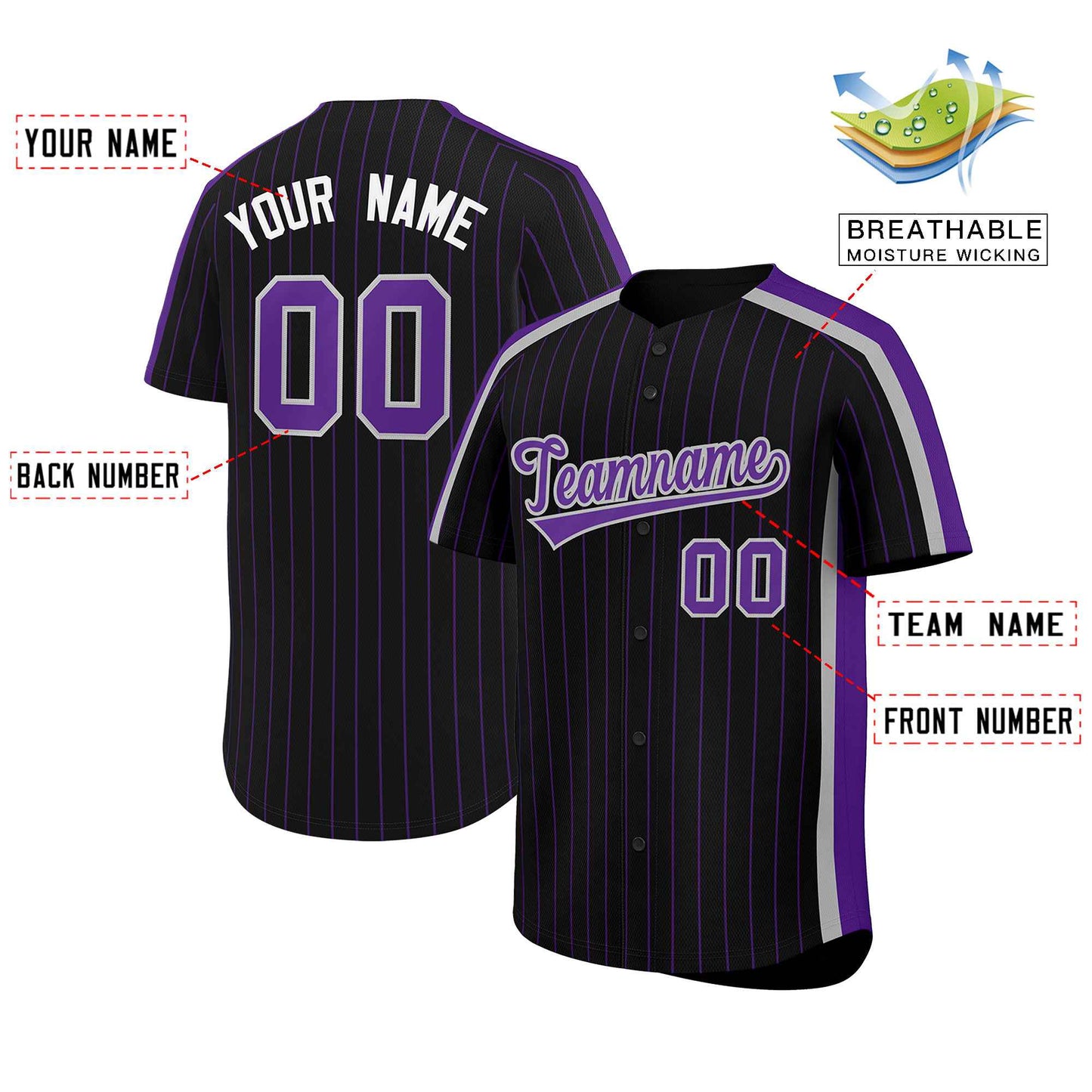 Custom Black Purple Pinstripe Personalized Side Two-tone Authentic Baseball Jersey Limited