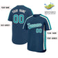 Custom Midnight Blue Aqua Pinstripe Personalized Side Two-tone Authentic Baseball Jersey Limited