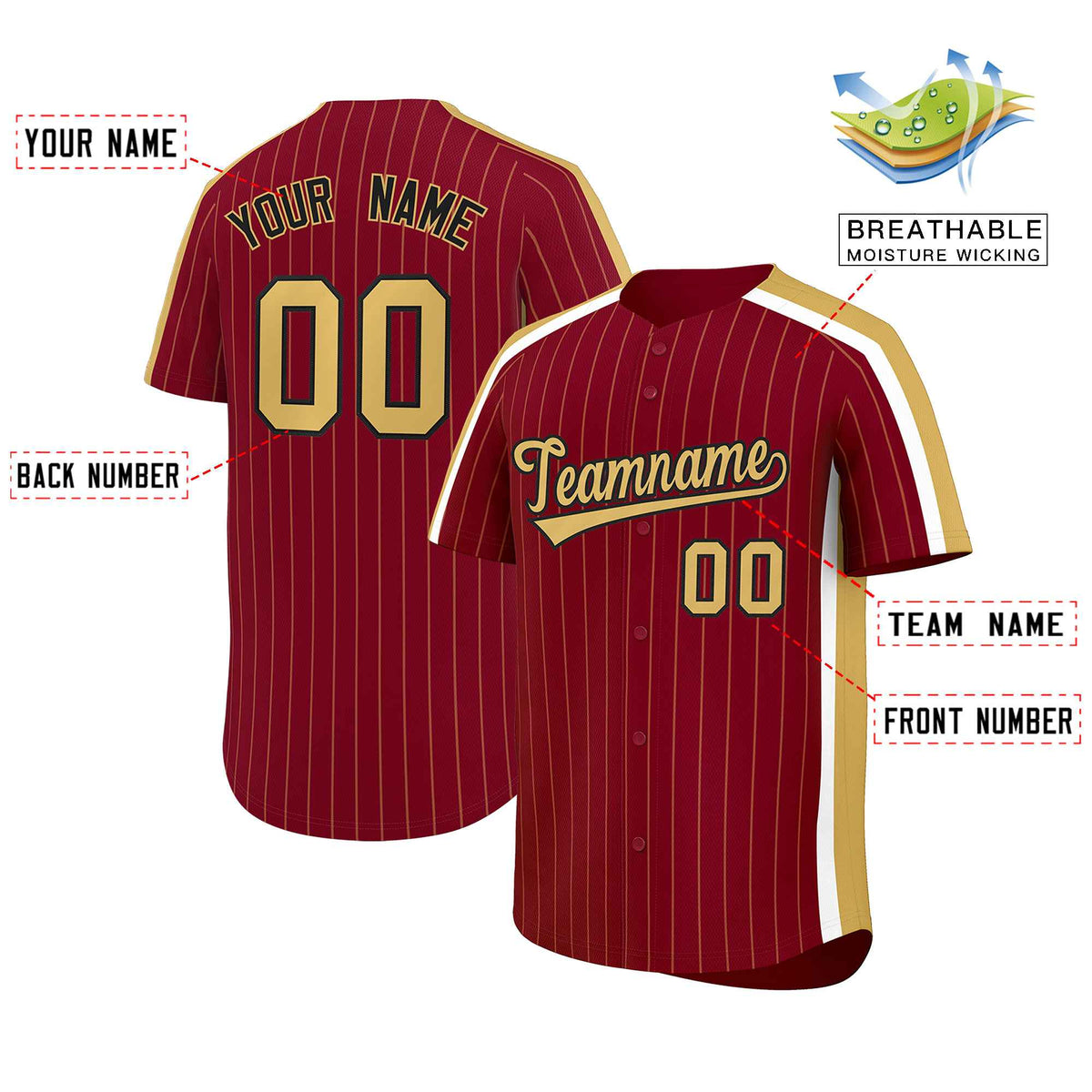 Custom Crimson Old Gold Pinstripe Personalized Side Two-tone Authentic Baseball Jersey Limited