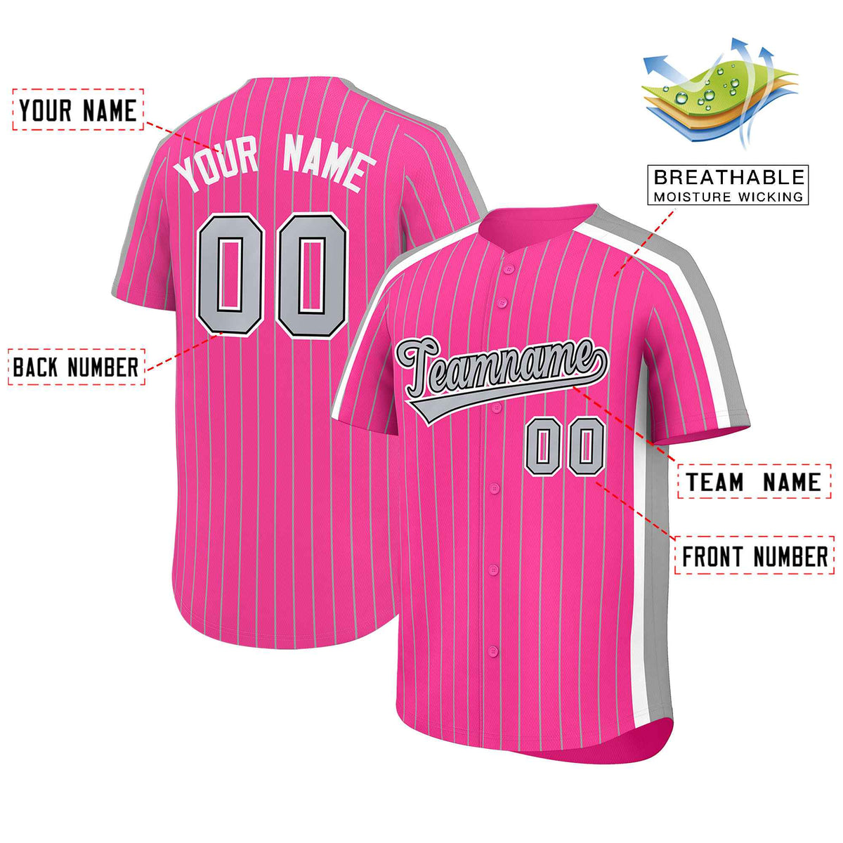 Custom Pink Gray Pinstripe Personalized Side Two-tone Authentic Baseball Jersey Limited