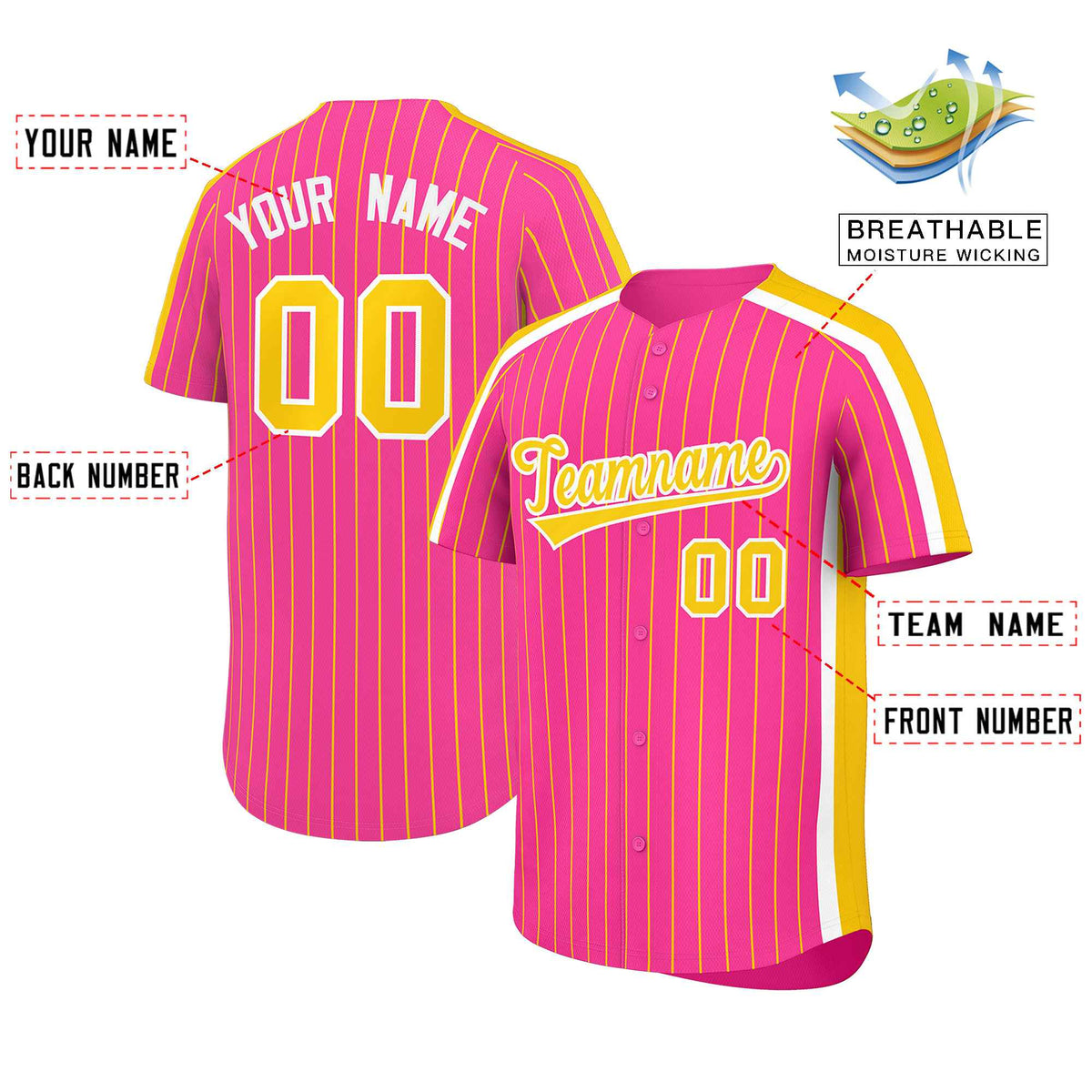 Custom Pink Gold Pinstripe Personalized Side Two-tone Authentic Baseball Jersey Limited