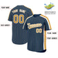 Custom Midnight Blue Old Gold Pinstripe Personalized Side Two-tone Authentic Baseball Jersey Limited