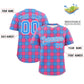 Custom Powder Blue Pink Personalized Plaid Design Authentic Baseball Jersey Limited