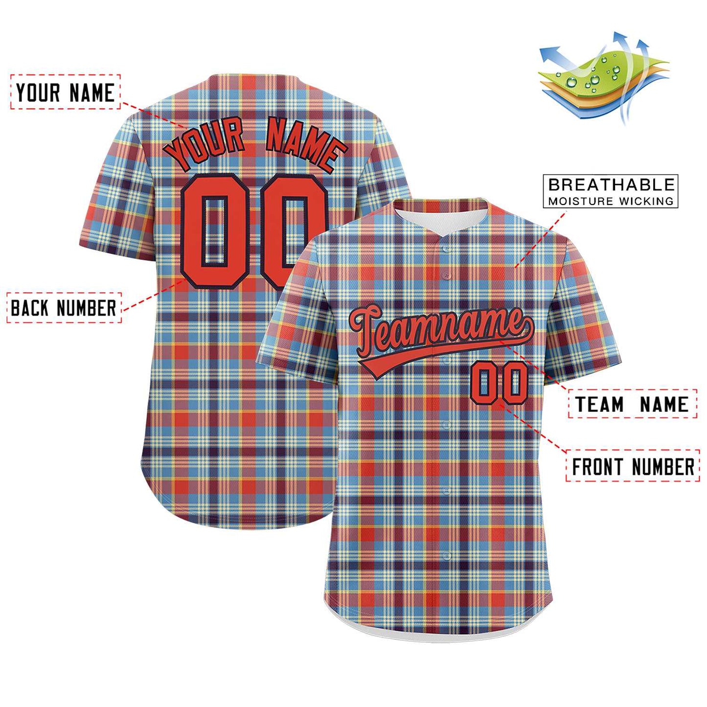 Custom Multi Color Personalized Plaid Design Authentic Baseball Jersey Limited