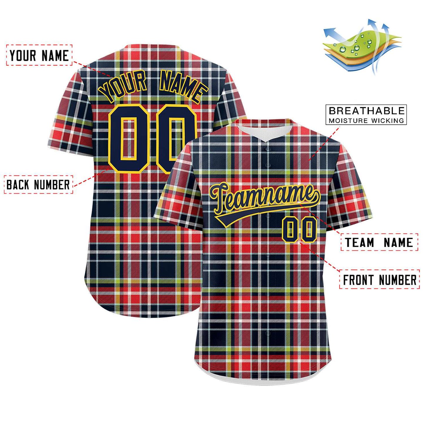 Custom Multi Color Personalized Plaid Design Authentic Baseball Jersey Limited