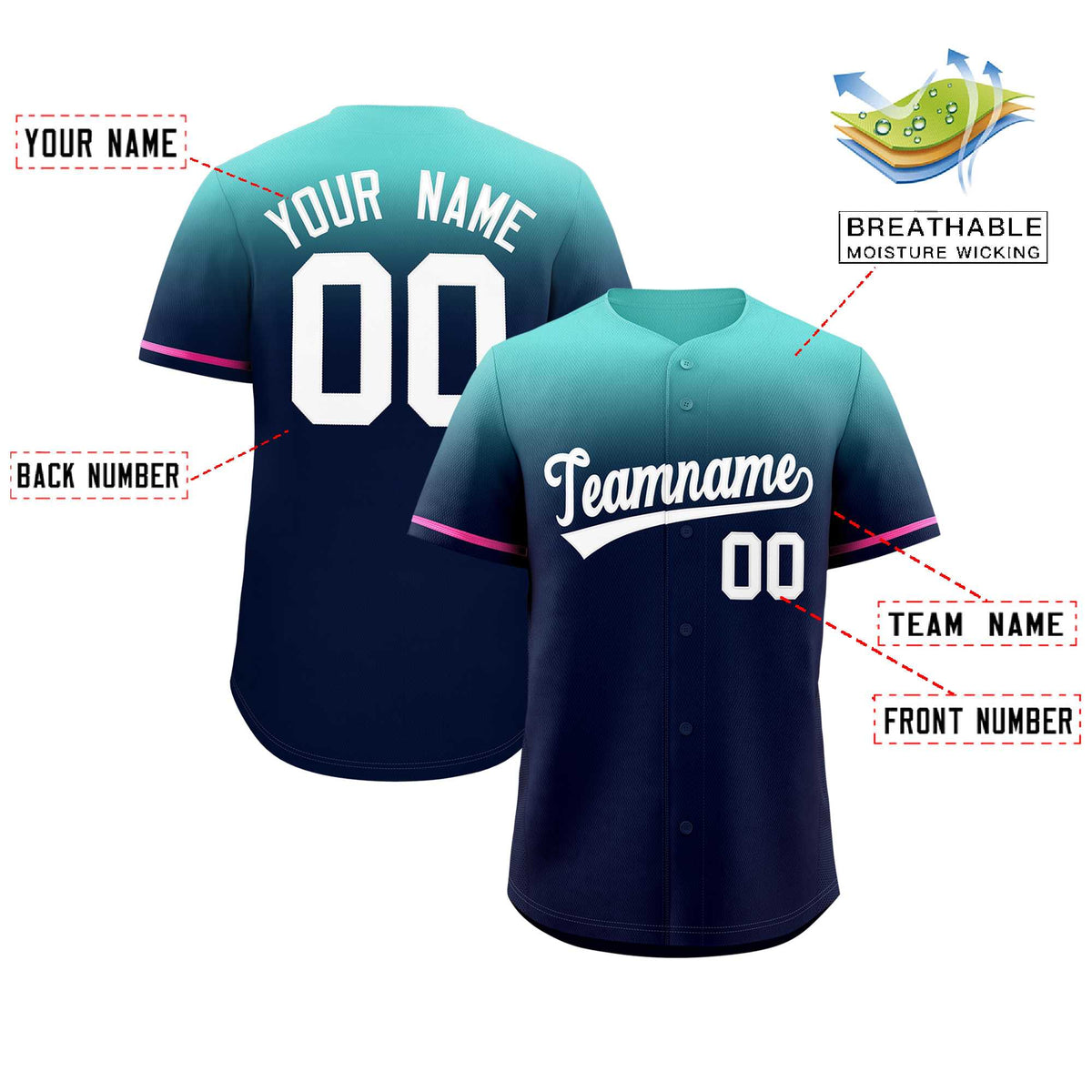 Custom Navy Bright Green Gradient Fashion Design Authentic Baseball Jersey Limited