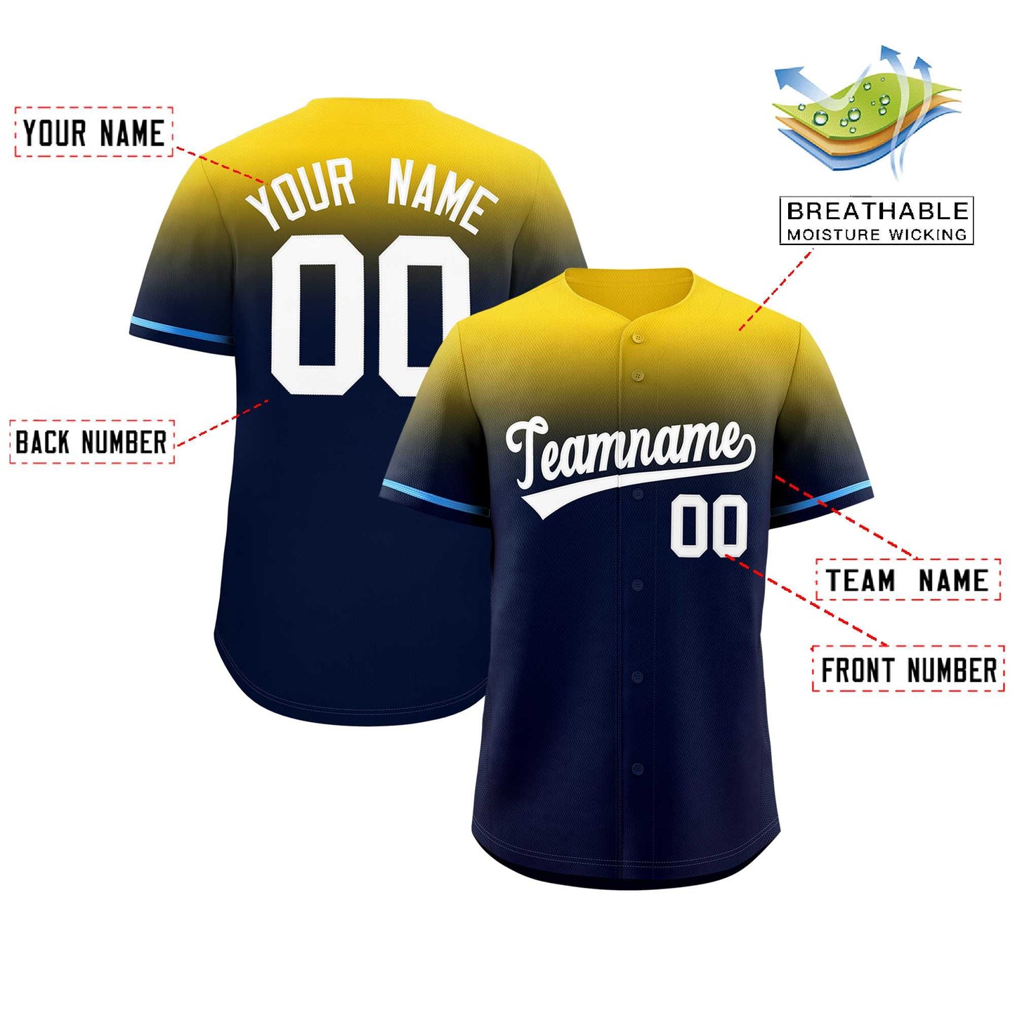 Custom Navy Gold Gradient Fashion Design Authentic Baseball Jersey Limited