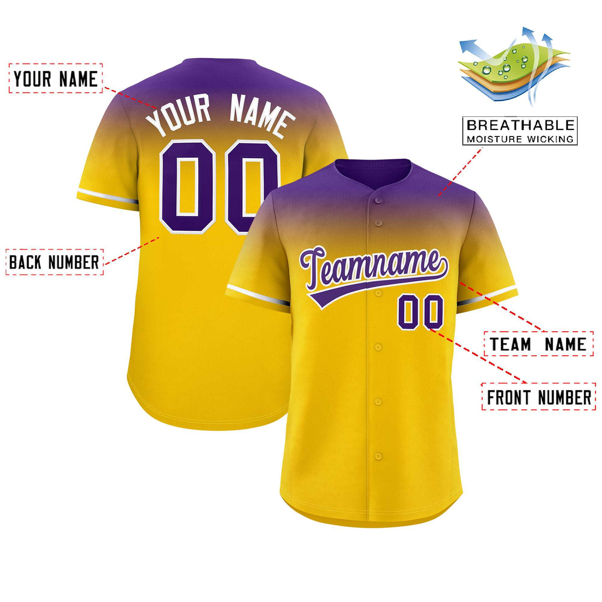 Custom Gold Purple Gradient Fashion Design Authentic Baseball Jersey Limited