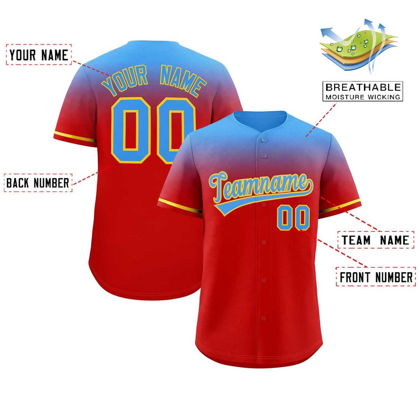Custom Red Powder Blue Gradient Fashion Design Authentic Baseball Jersey Limited