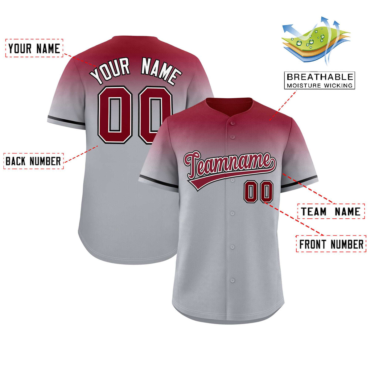 Custom Gray Crimson Gradient Fashion Design Authentic Baseball Jersey Limited